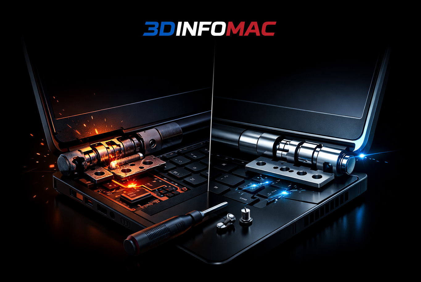 hp charnière cassée, coque fissurée, écran instable